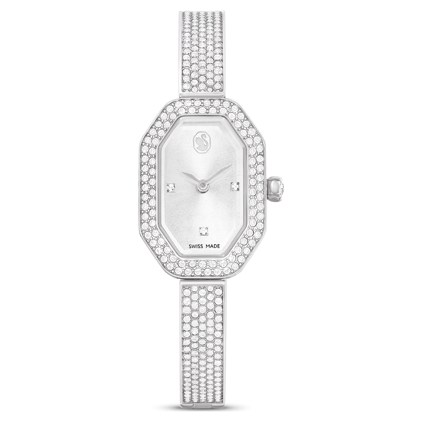 swarovski dextera bangle watch  swiss made  metal bracelet  silver tone  stainless steel