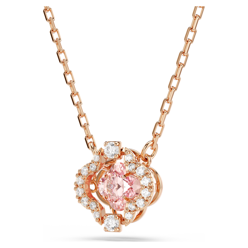 swarovski una necklace  clover  pink  rose gold tone plated