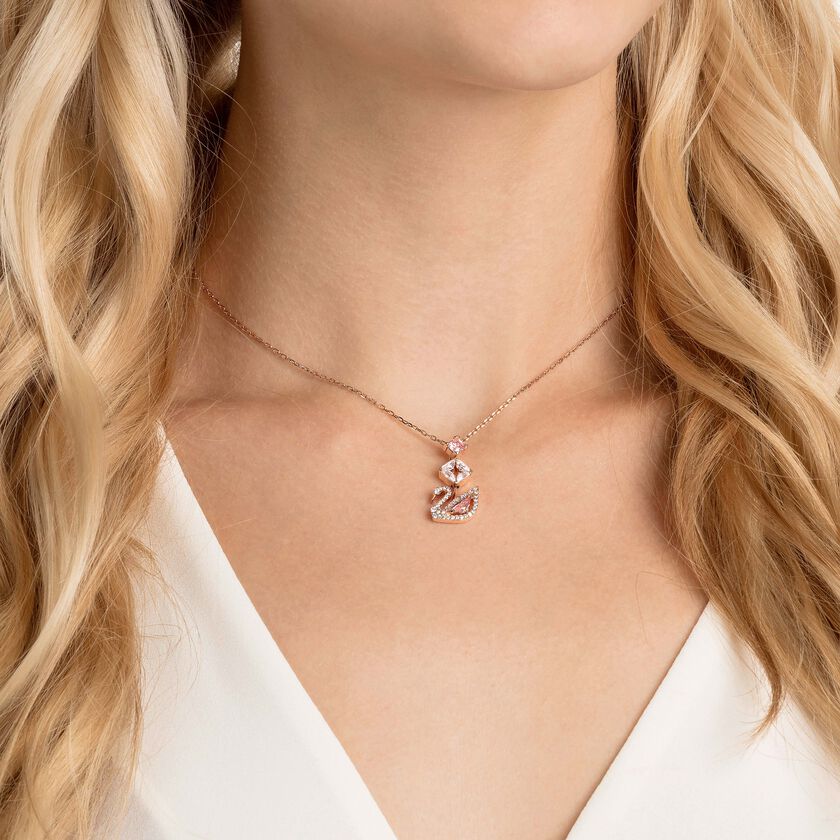 swarovski swan pendant  swan  pink  rose gold tone plated
