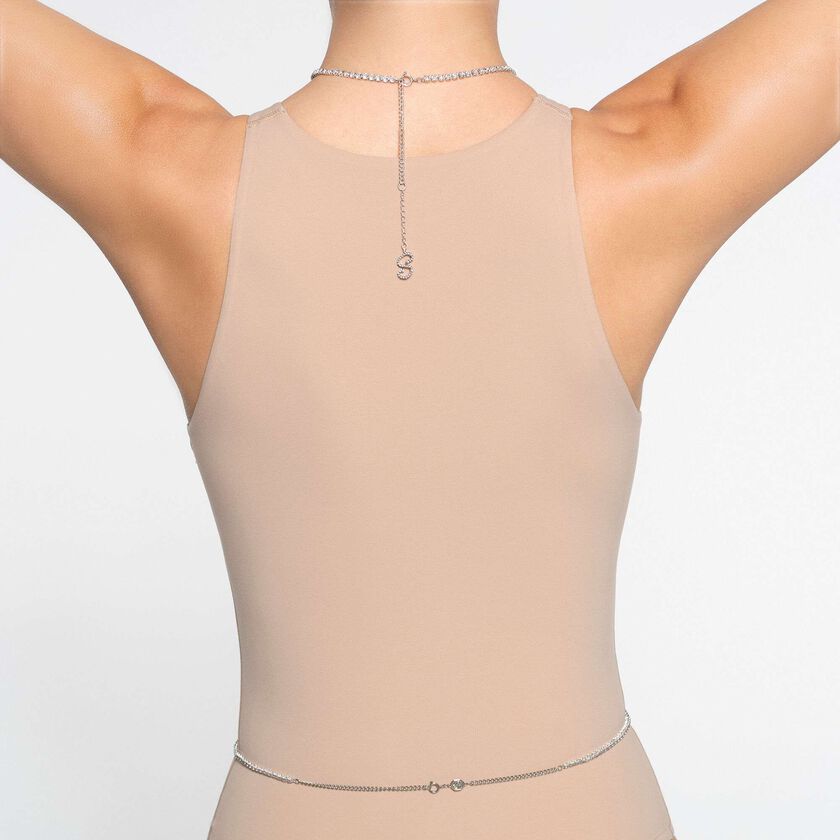 swarovski x skims body chain  mixed cuts  cupchain  y shape  white  rhodium plated