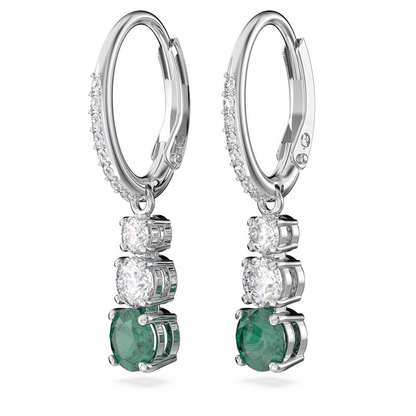 swarovski attract trilogy hoop earrings  round cut  green  rhodium plated