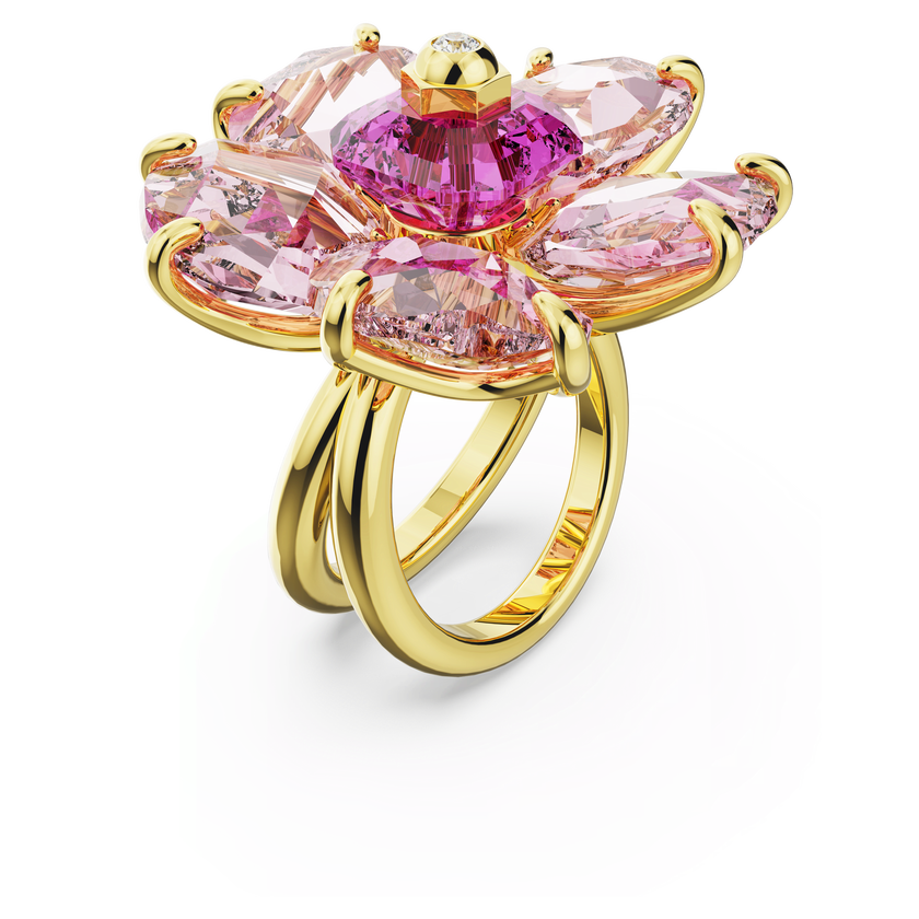 swarovski idyllia cocktail ring  flower  pink  gold tone plated