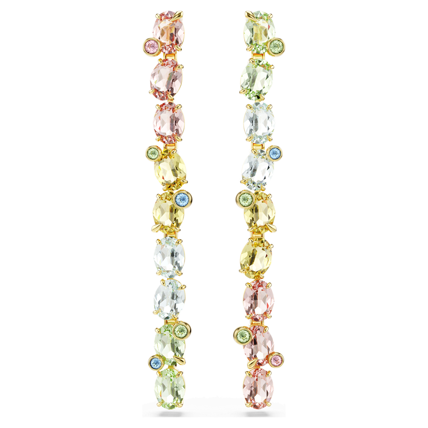 swarovski gema drop earrings  asymmetrical design  mixed cuts  multicolored  gold tone plated
