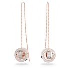 Hollow drop earrings, Long, White, Rose-gold tone plated