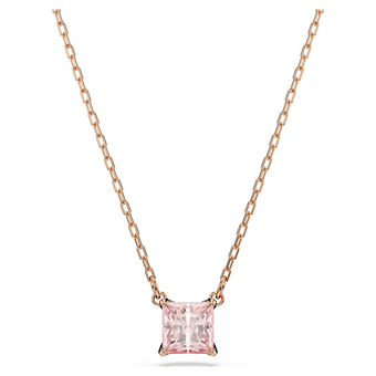 swarovski stilla pendant  square cut  pink  18k rose gold finish