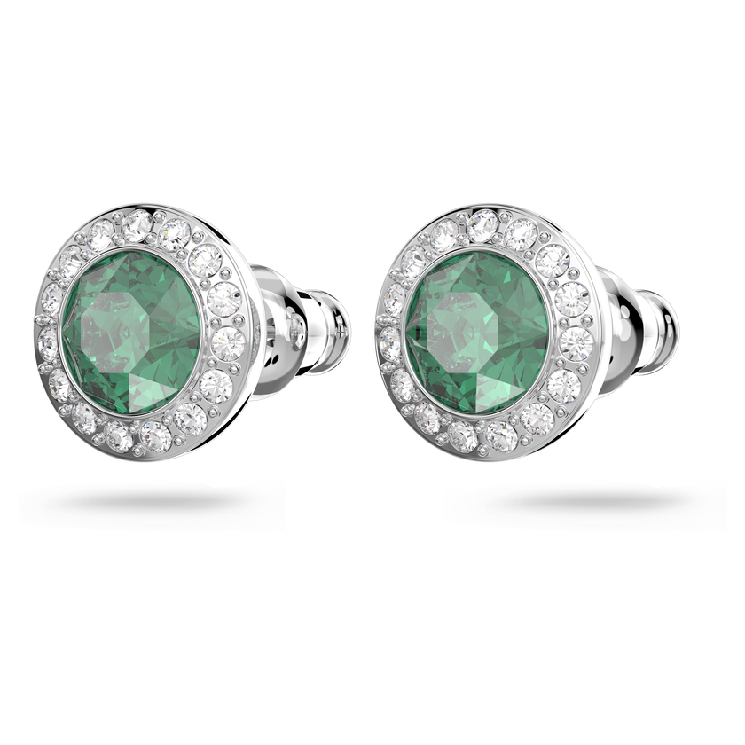 swarovski una angelic stud earrings  round cut  green  rhodium plated