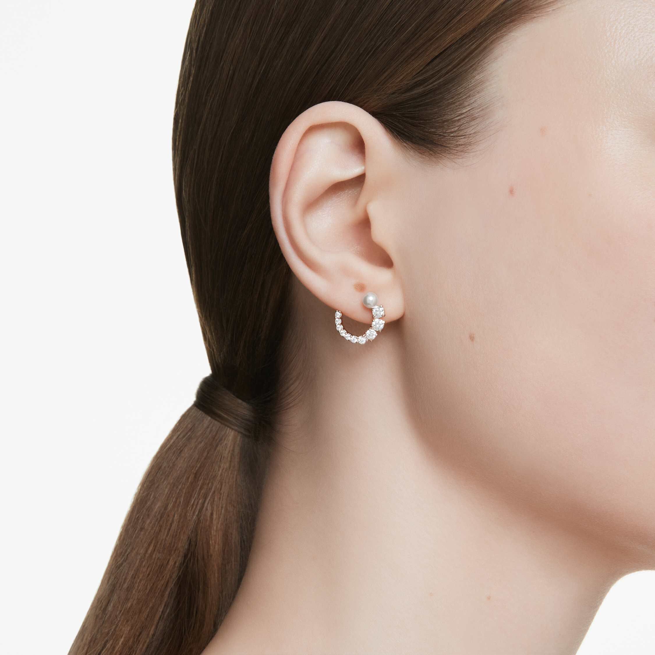 Buy Swarovski Matrix hoop earrings, Crystal pearl, Round cut, White ...