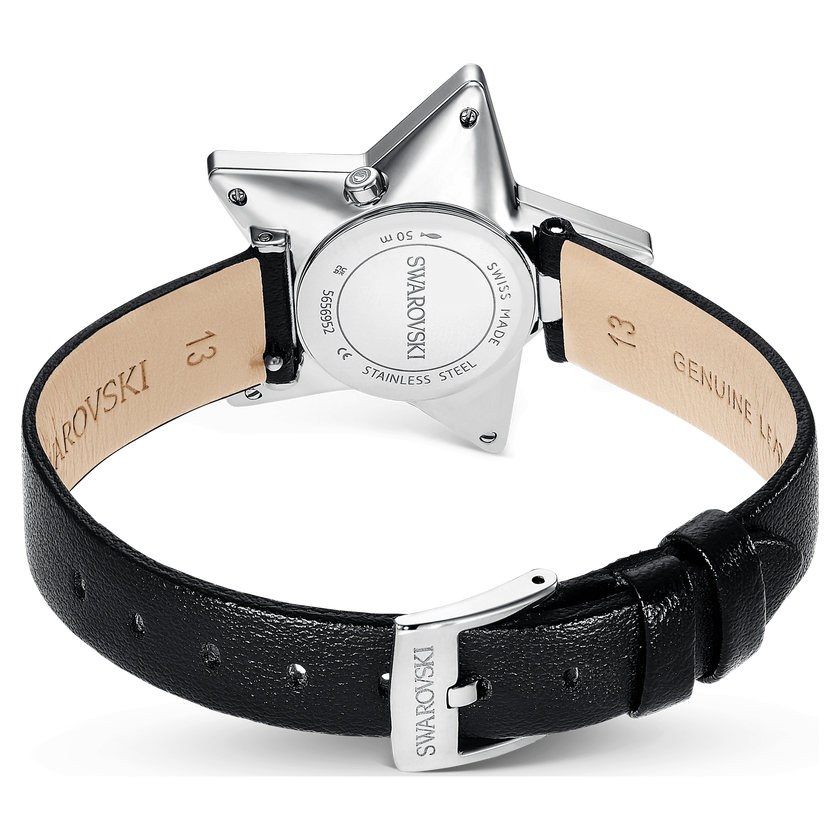 swarovski symbolica star watch  swiss made  star  leather strap  white  stainless steel