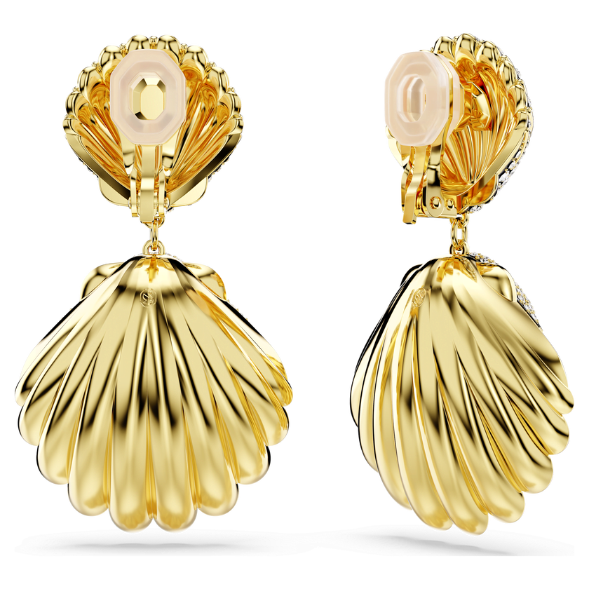 swarovski idyllia clip earrings  crystal pearl  shell  white  gold tone plated