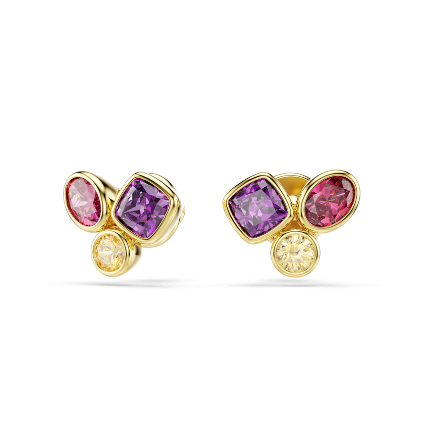 swarovski imber stud earrings  mixed cuts  multicolored  18k gold finish