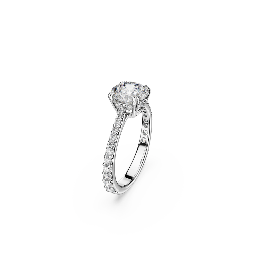 swarovski stilla cocktail ring  round cut  pav   white  silver tone finish
