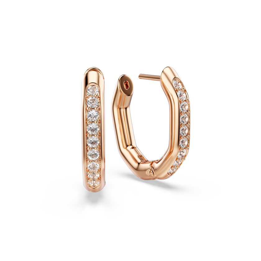 swarovski dextera hoop earrings  octagon shape  round cut  small  white  rose gold tone plated