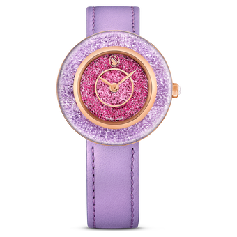 swarovski crystalline lustre watch swiss made leather strap purple rose gold tone finish