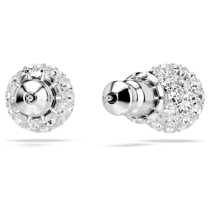 swarovski dextera stud earrings  round cut  sphere  white  rhodium plated