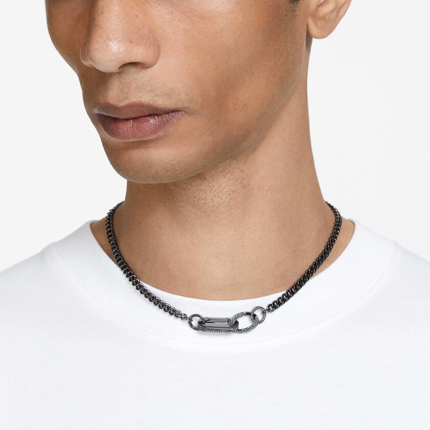 swarovski dextera necklace  pav   mixed links  black  ruthenium plated