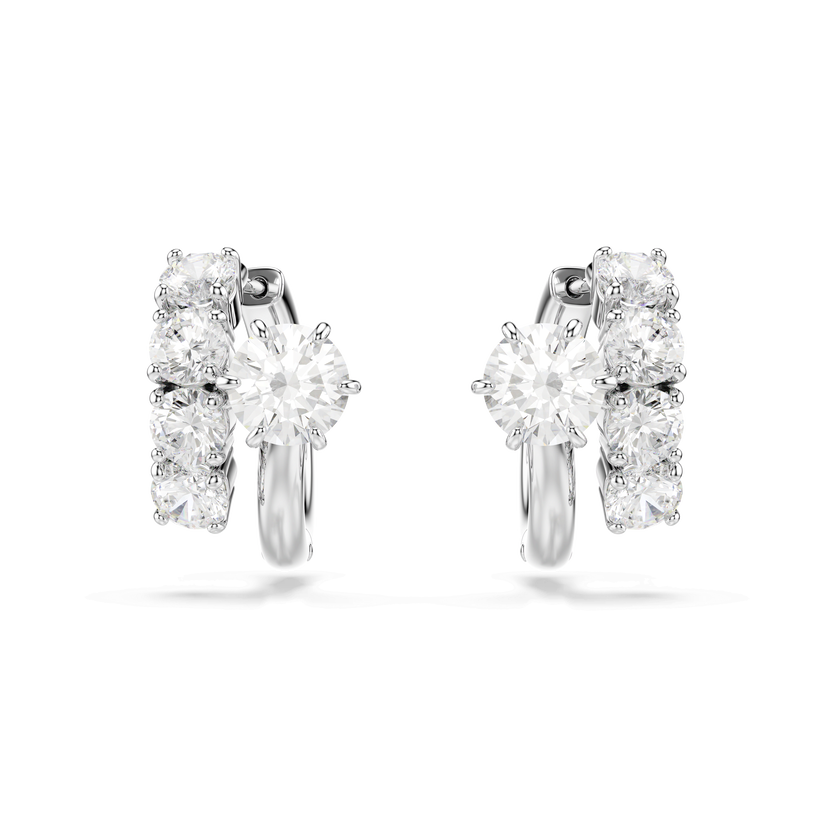 swarovski matrix hoop earrings  round cut  white  rhodium plated