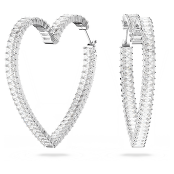swarovski matrix hoop earrings  heart  large  white  rhodium plated