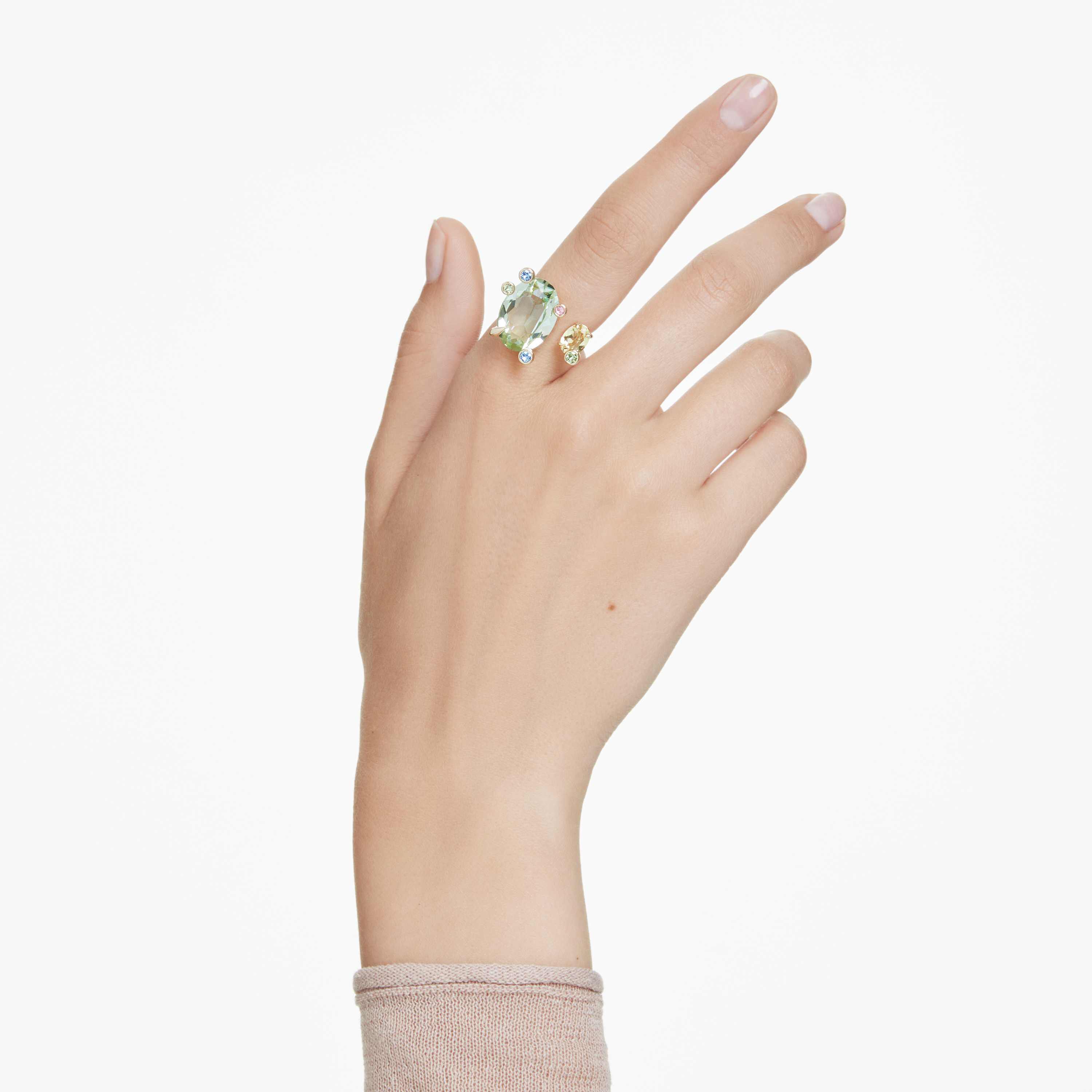 swarovski gema open ring  mixed cuts  multicolored  gold tone plated