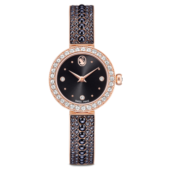 swarovski matrix pearl bangle watch  swiss made  crystal bracelet  black  rose gold tone finish