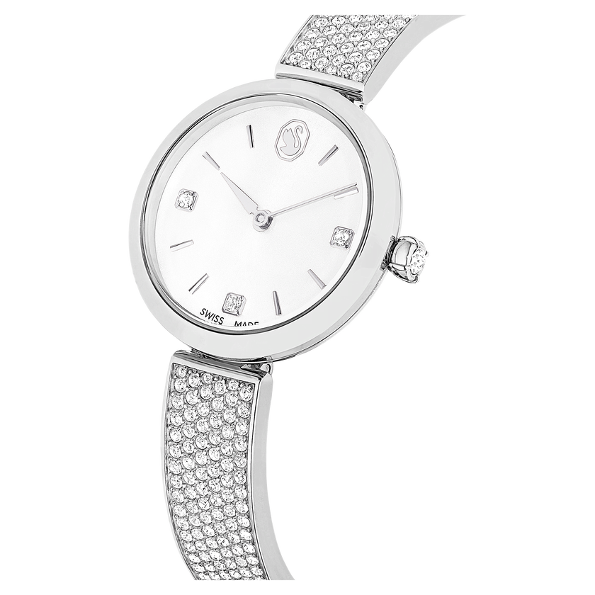 swarovski illumina watch  swiss made  metal bracelet  silver tone  stainless steel