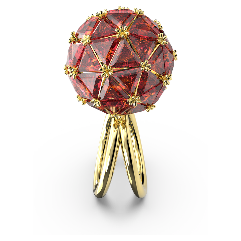 Curiosa cocktail ring, Round, Red, Gold-tone plated