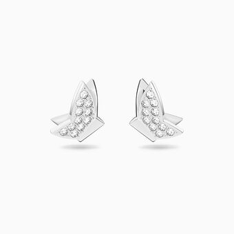 Lilia stud earrings, Butterfly, White, Rhodium plated