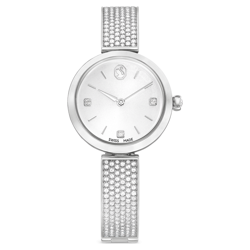 swarovski illumina watch  swiss made  metal bracelet  silver tone  stainless steel