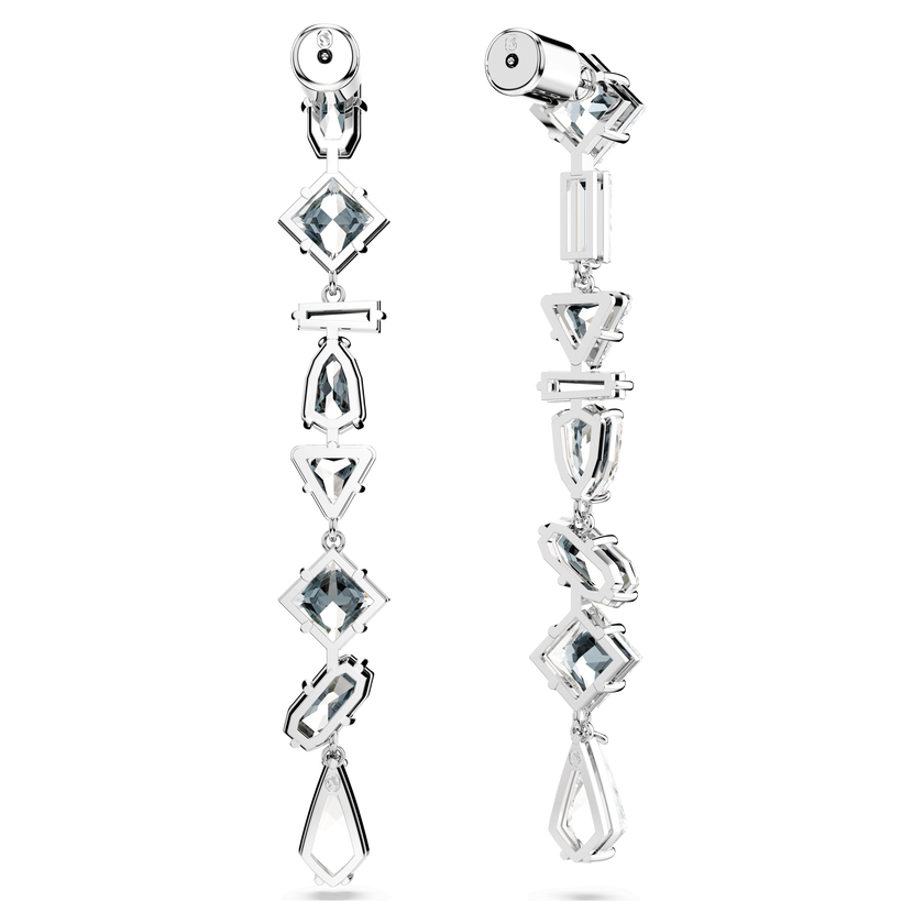swarovski mesmera drop earrings  mixed cuts  long  white  rhodium plated
