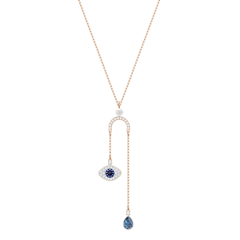 Duo Evil Eye Y Necklace, Multi-Colored, Rose Gold Plating