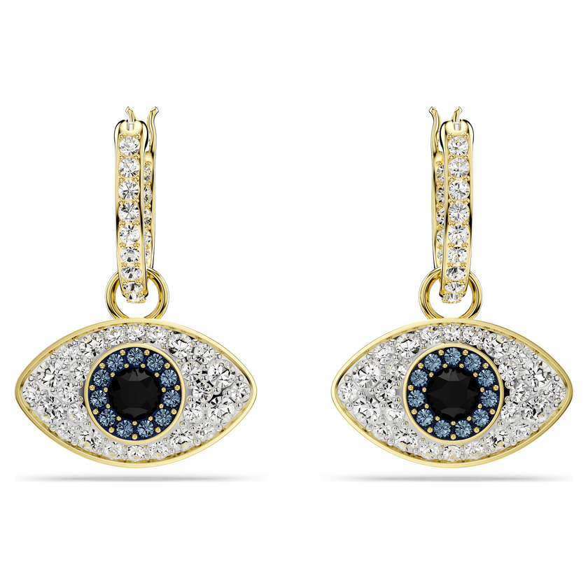 swarovski symbolica drop earrings  evil eye  blue  gold tone plated