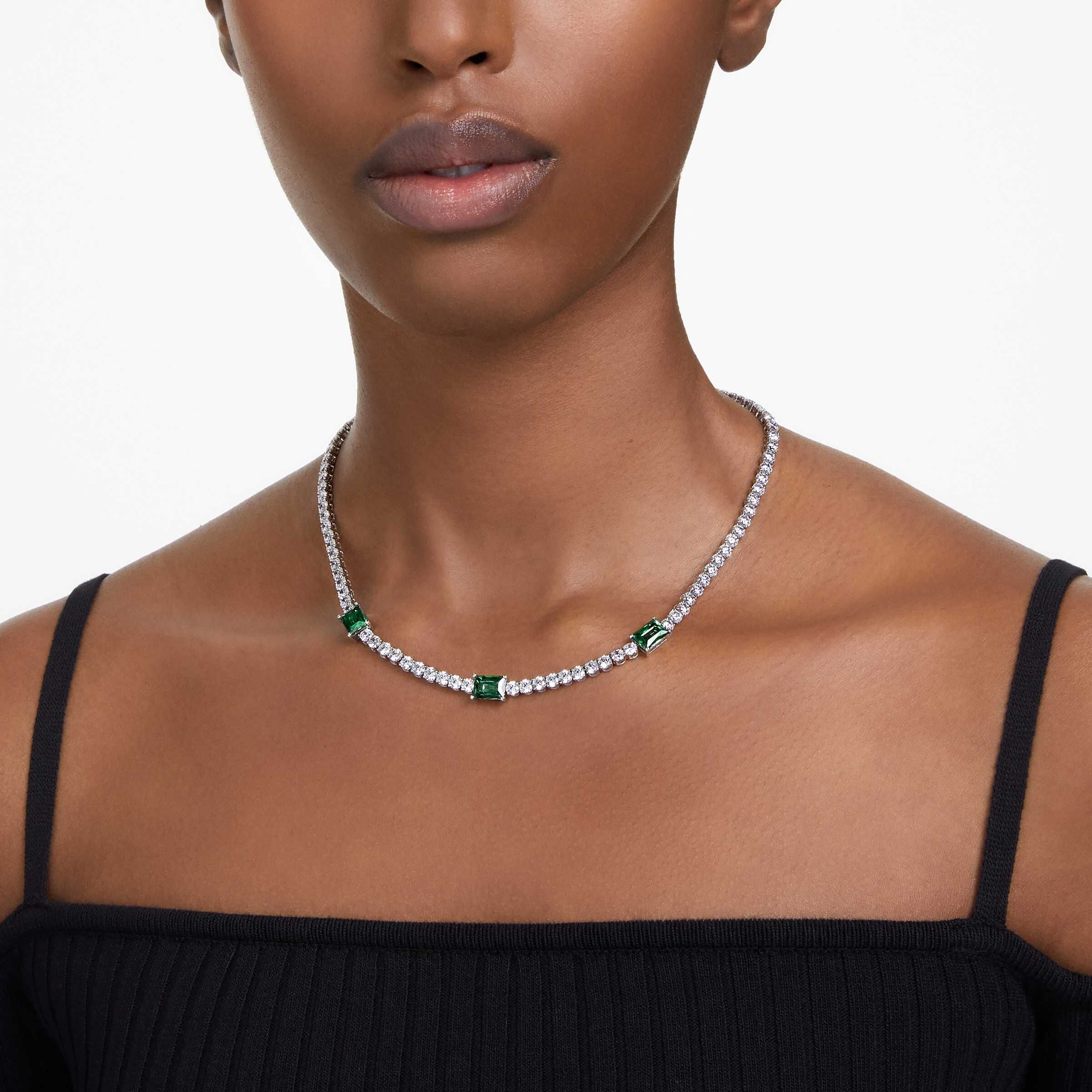 Buy Swarovski Matrix Tennis necklace Mixed cuts Green Rhodium plated