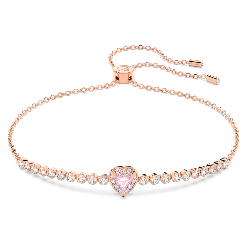 swarovski one bracelet  heart  pink  rose gold tone plated