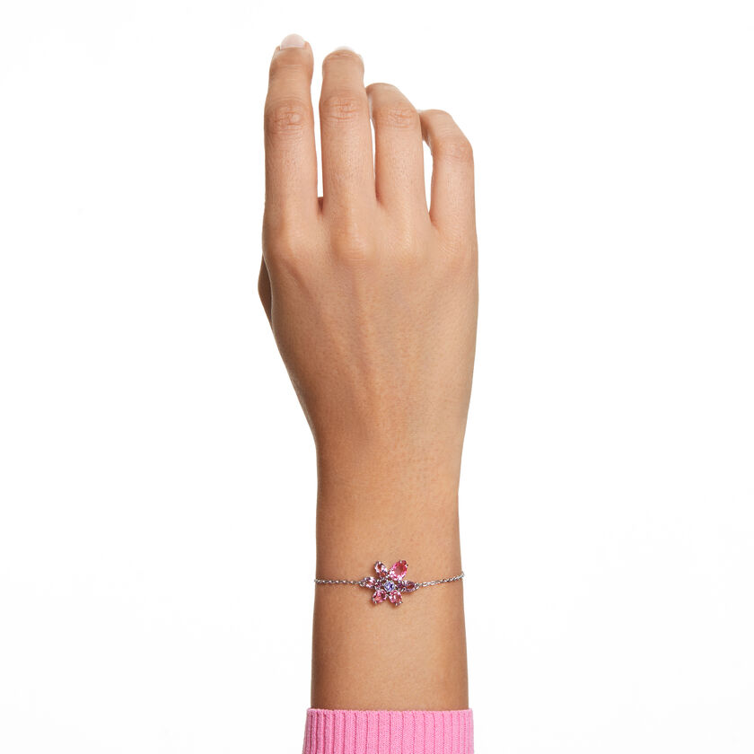 Gema bracelet, Mixed cuts, Flower, Pink, Rhodium plated