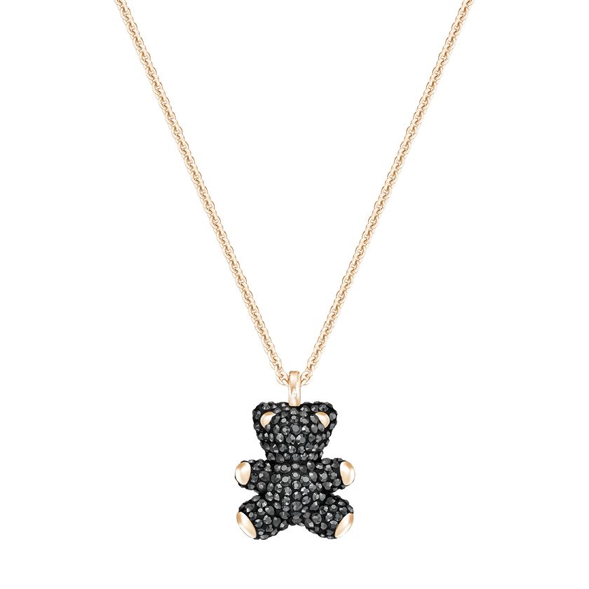 Teddy 3D Pendant, Black, Rose Gold Plated