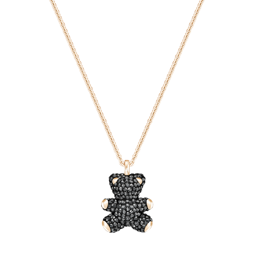 Teddy 3D Pendant, Black, Rose Gold Plated