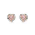 swarovski one stud earrings  heart cut  pav   heart  pink  mixed metal finish