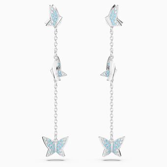 Lilia drop earrings, Butterfly, Blue, Rhodium plated