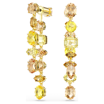 swarovski gema drop earrings asymmetrical design mixed cuts long yellow gold tone plated