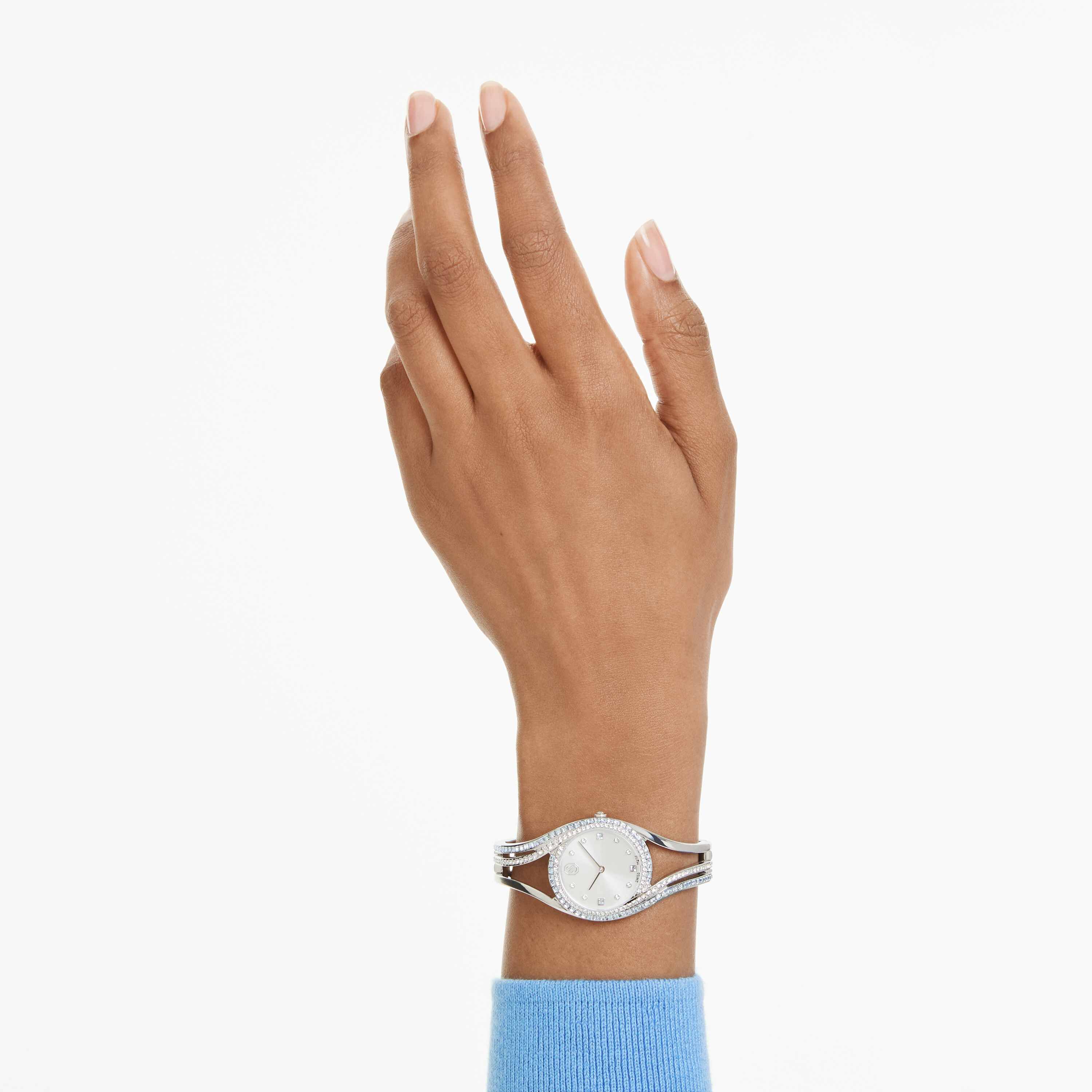 swarovski hyperbola bangle watch  swiss made  metal bracelet  blue  stainless steel