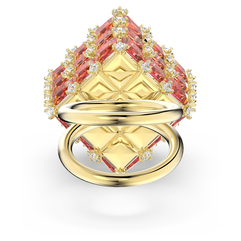 swarovski curiosa cocktail ring  square  orange  gold tone plated