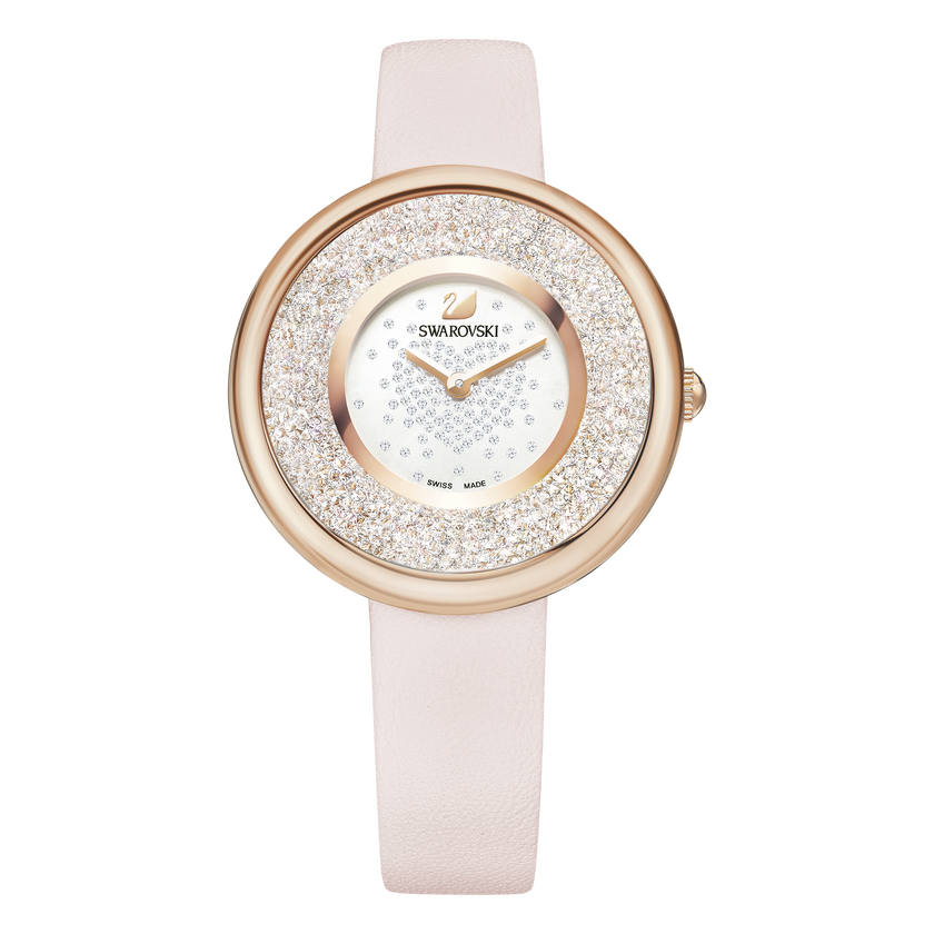 Crystalline Pure Watch, Leather Strap, Pink, Rose Gold Tone