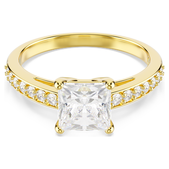 swarovski attract ring  square cut  pav   white  18k gold finish