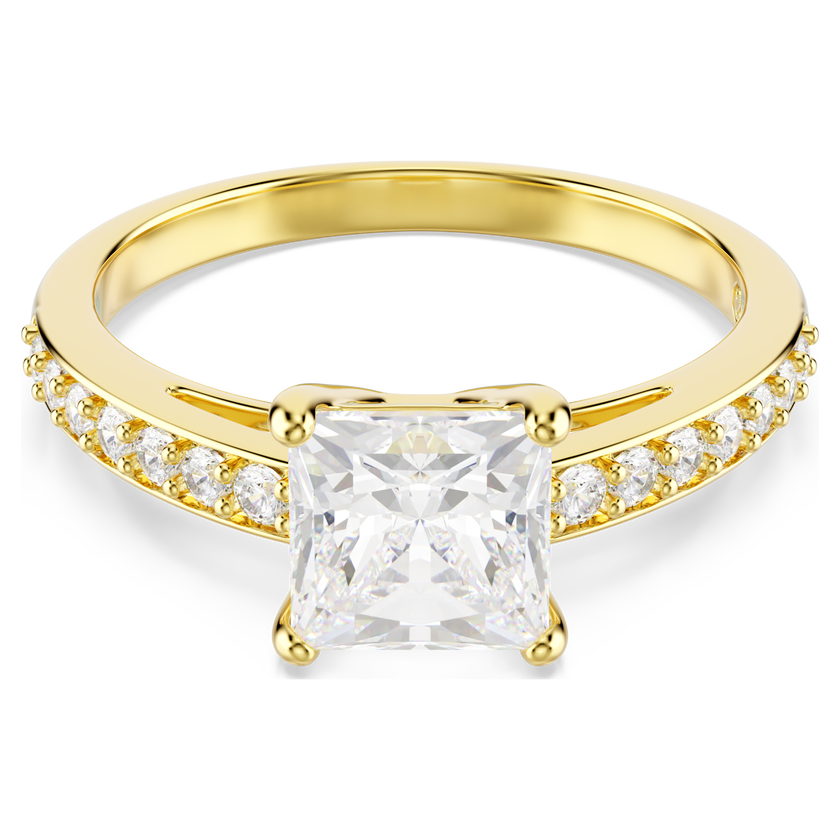 swarovski attract ring  square cut  pav   white  18k gold finish