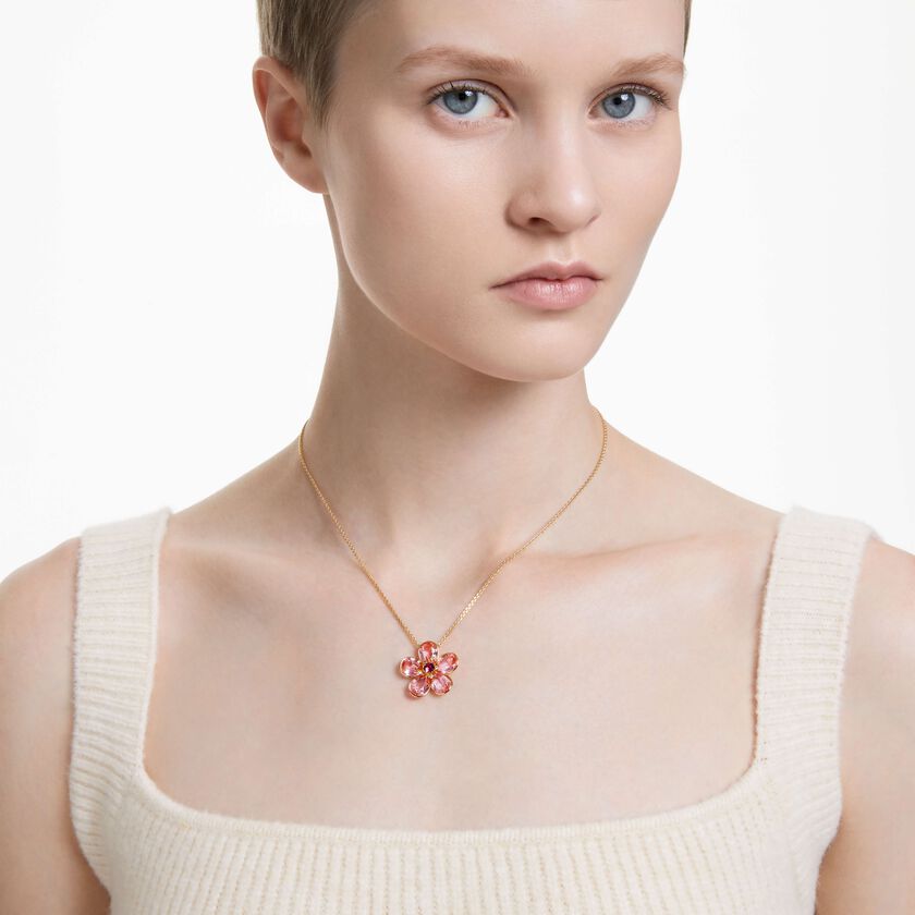 swarovski idyllia pendant  flower  small  pink  gold tone plated