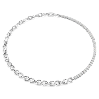 swarovski matrix necklace  s shape  round cut  white  rhodium plated