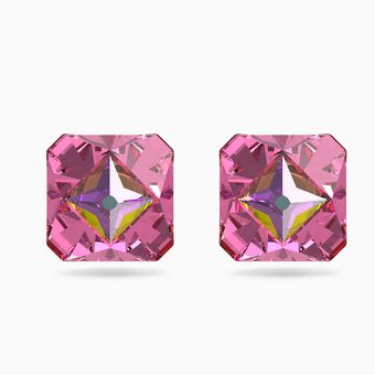 Chroma stud earrings, Pyramid cut crystals, Pink, Gold-tone plated