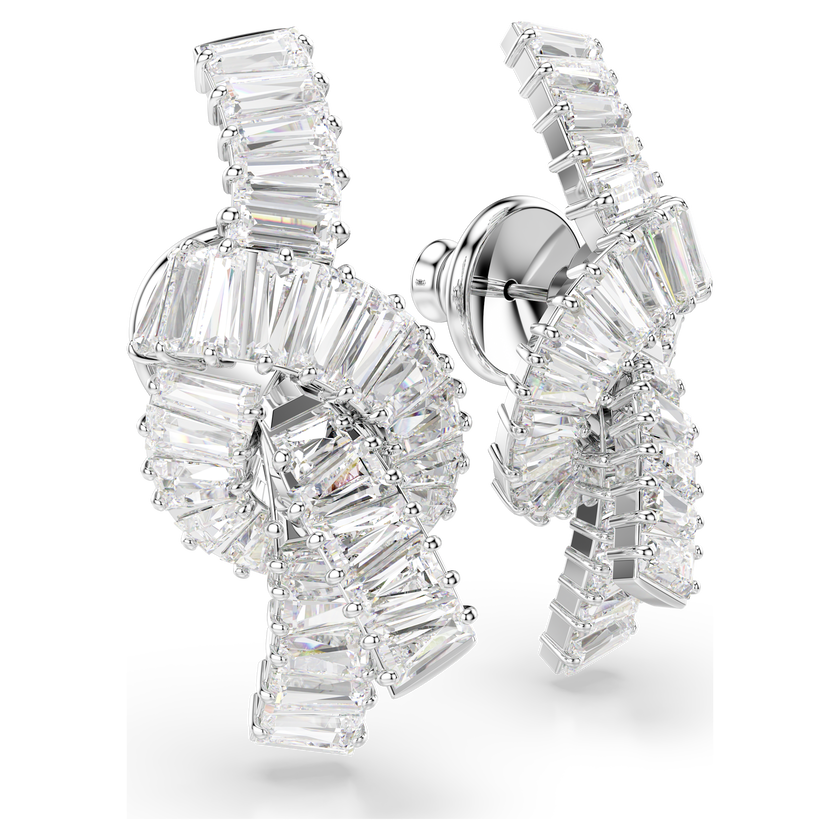 swarovski matrix earrings  baguette cut  knot  white  rhodium plated