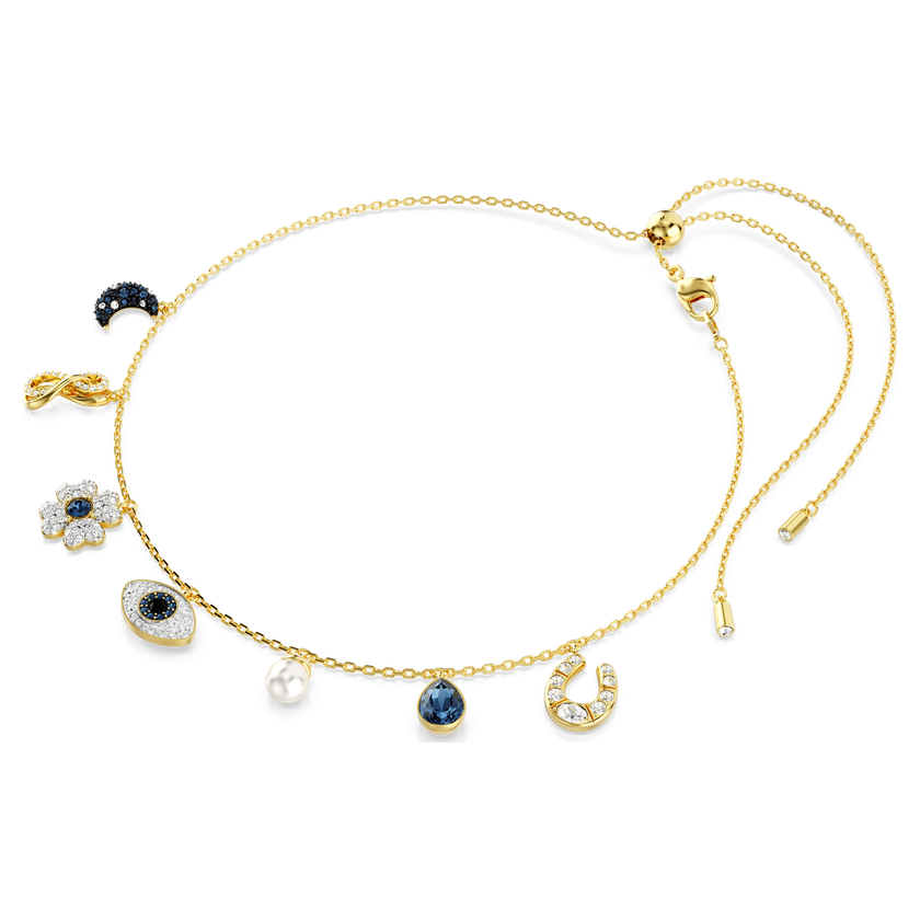 swarovski symbolica choker  moon  infinity  clover  evil eye and horseshoe  blue  gold tone plated