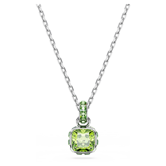 swarovski birthstone pendant square cut august green rhodium plated