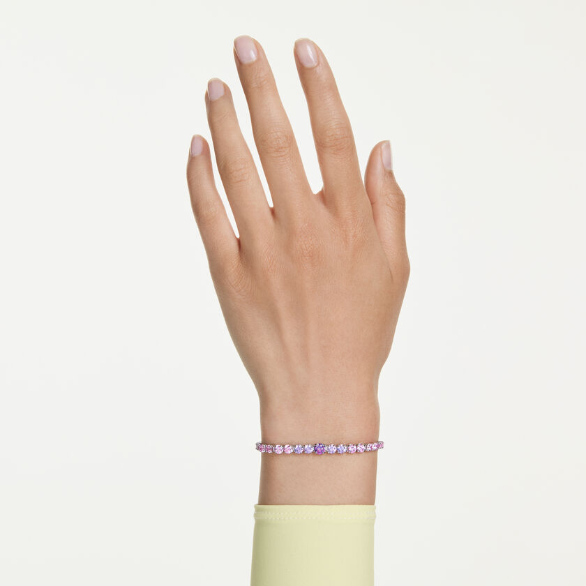 swarovski matrix tennis bracelet  gradient of round cuts  multicolored  rhodium plated
